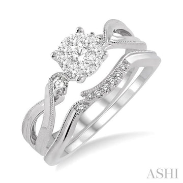 1/3 Ctw Diamond Lovebright Wedding Set with 1/3 Ctw Round Cut Engagement Ring and 1/20 Ctw Wedding Band in 14K White Gold